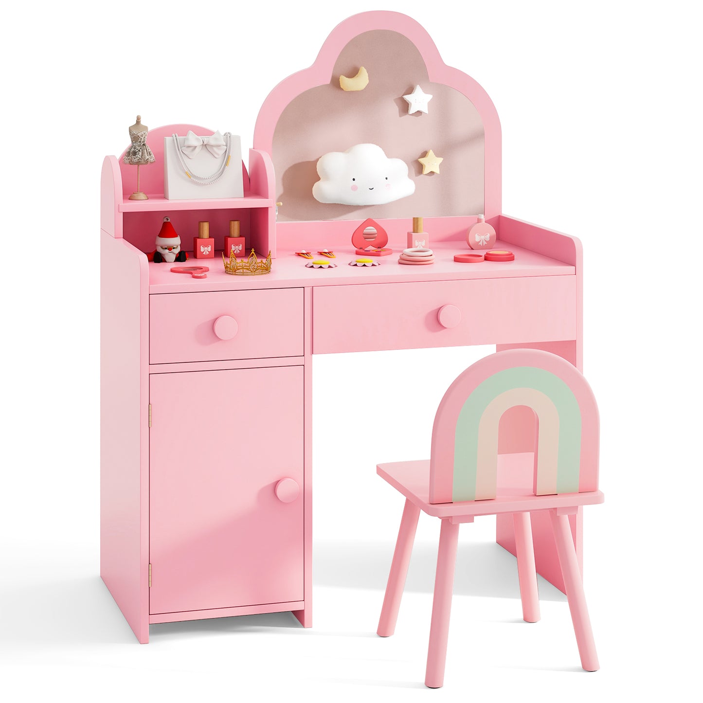 Kids Vanity Table and Chair Set with Cloud-Shaped Mirror