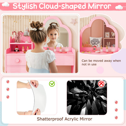 Kids Vanity Table and Chair Set with Cloud-Shaped Mirror