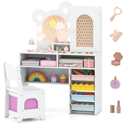 Kids Vanity with Lights and 5 Drawers for Kids Aged 3+ Years Old