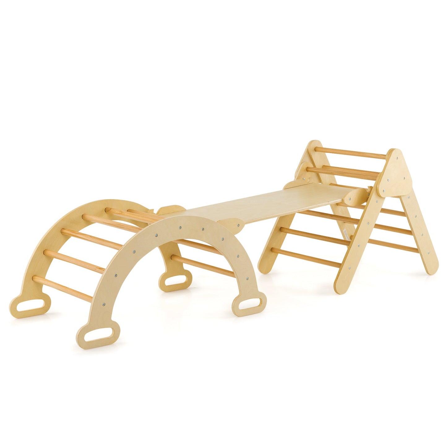 5-in-1 Wooden Kids Climber Toys with Triangle Arch Ramp