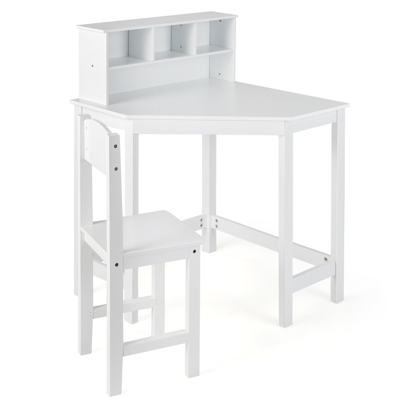 Corner Desk and Chair Set with Hutch for Kids