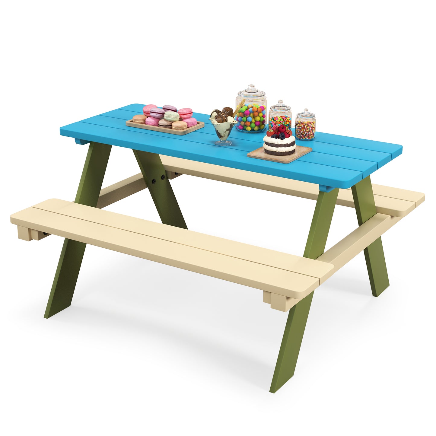 Kids Wooden Picnic Table Set with Built-In Benches