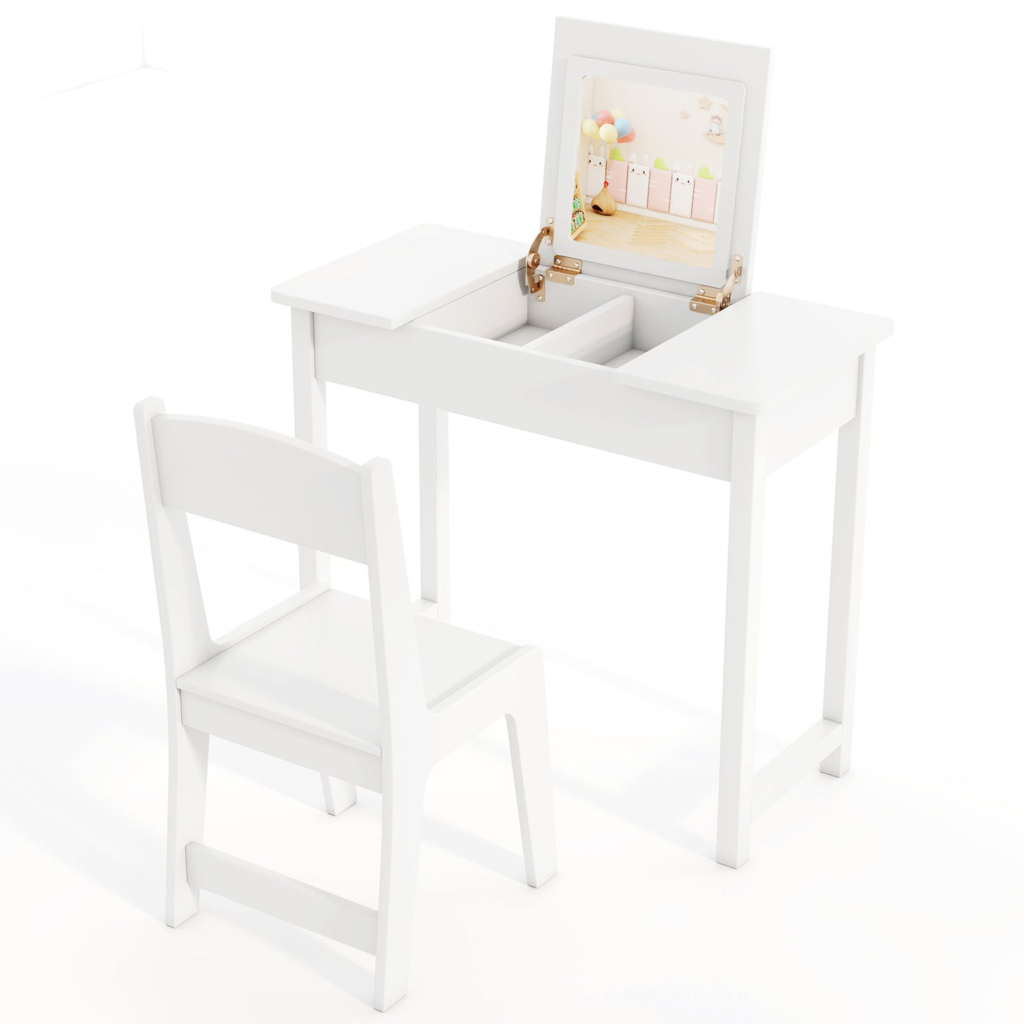 Kids Vanity Table and Chair Set with Flip Top Mirror