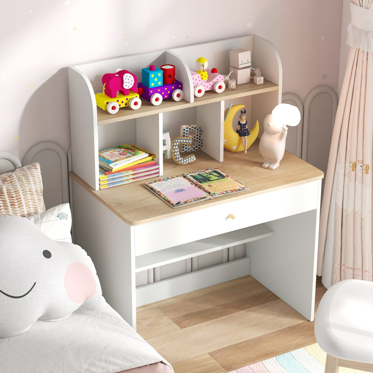 Kids Wooden Study Desk with Hutch and Drawer