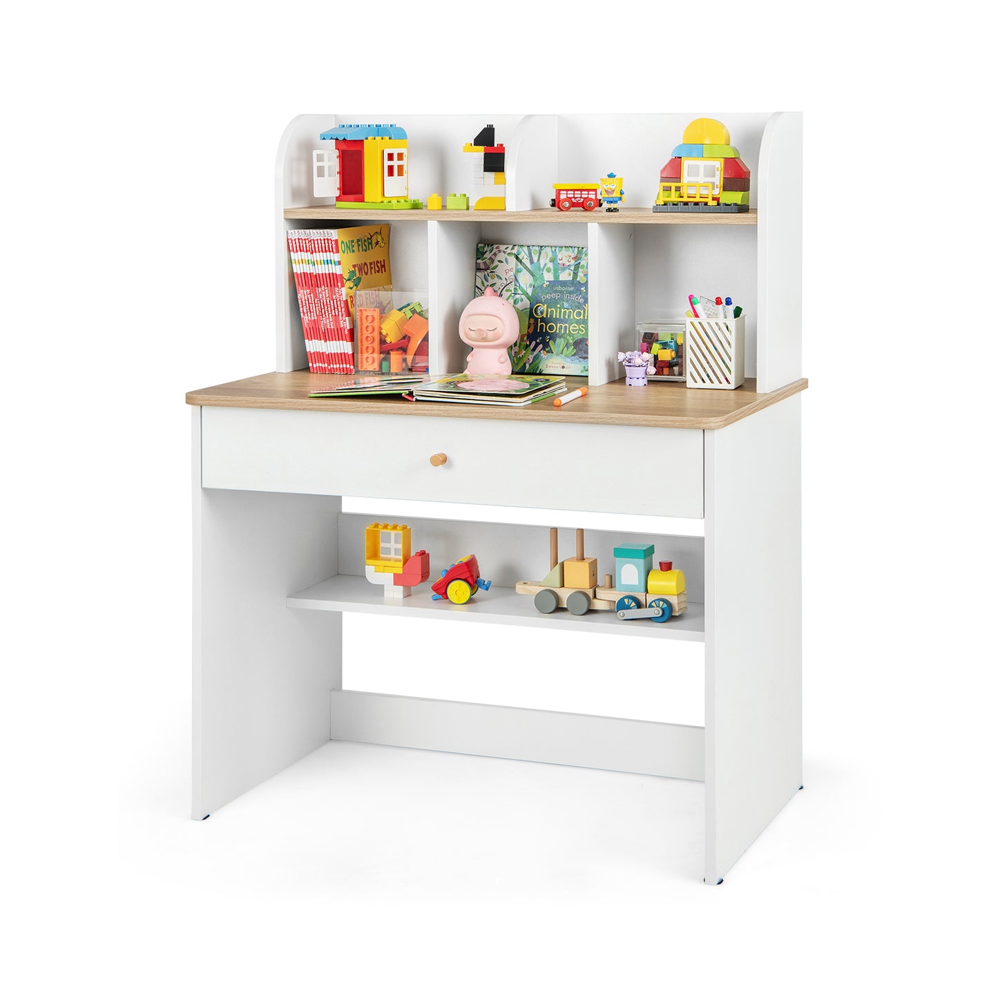 Kids Wooden Study Desk with Hutch and Drawer