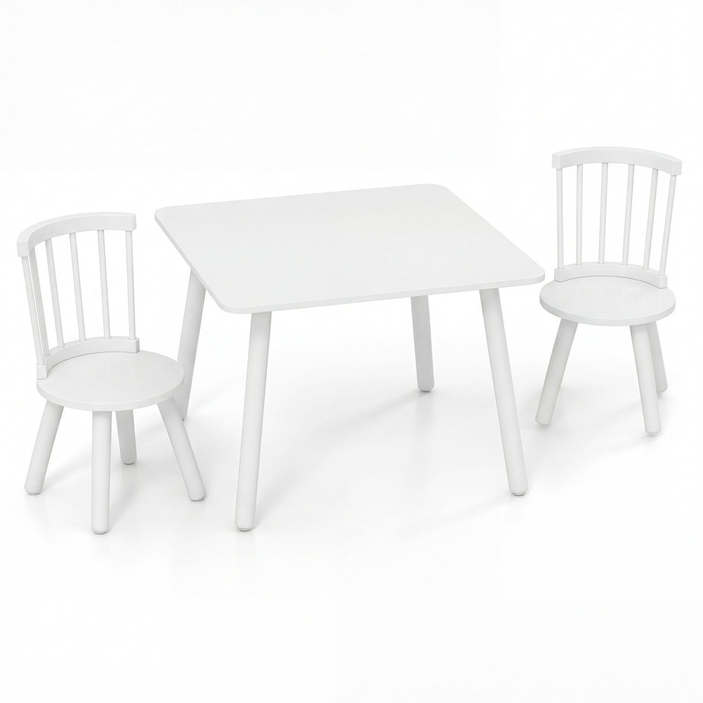 Kids Wooden Table and Chair Set 3-Piece Pine Wood Furniture