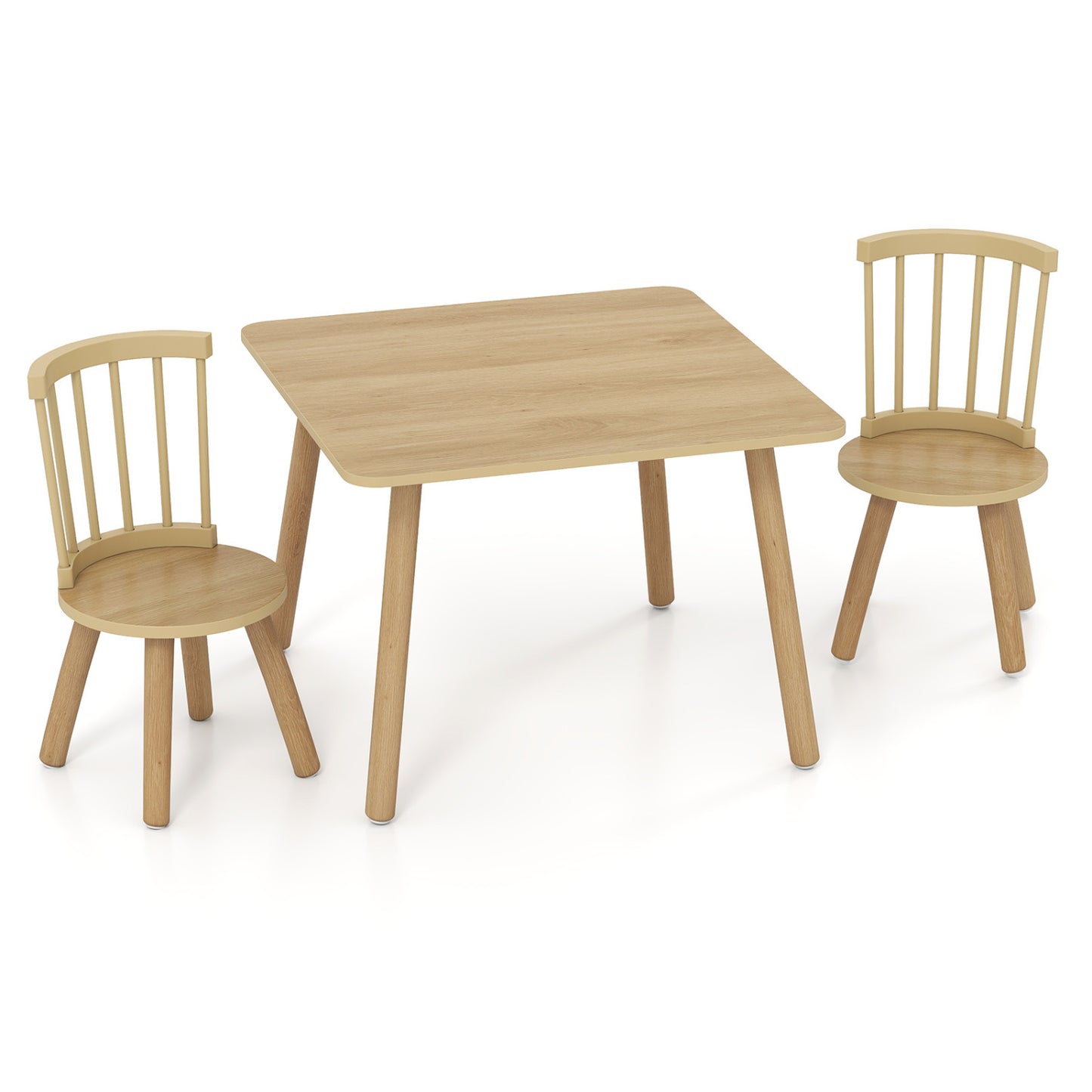 Kids Wooden Table and Chair Set 3-Piece Pine Wood Furniture