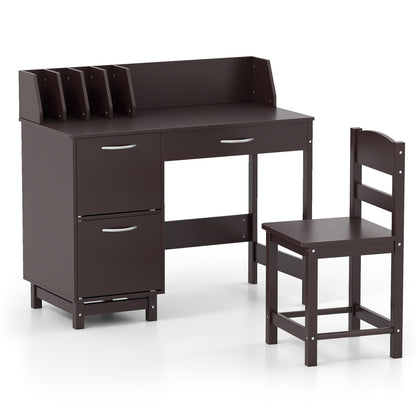 Kids Writing Desk and Chair Set with Storage Drawer