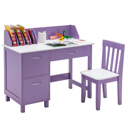 Kids Writing Desk and Chair Set with Storage Drawer