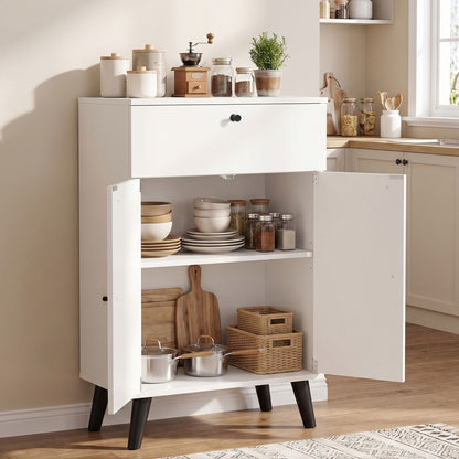 Kitchen Buffet Cabinet with 1 Drawer 2 Doors and Adjustable Shelf-White