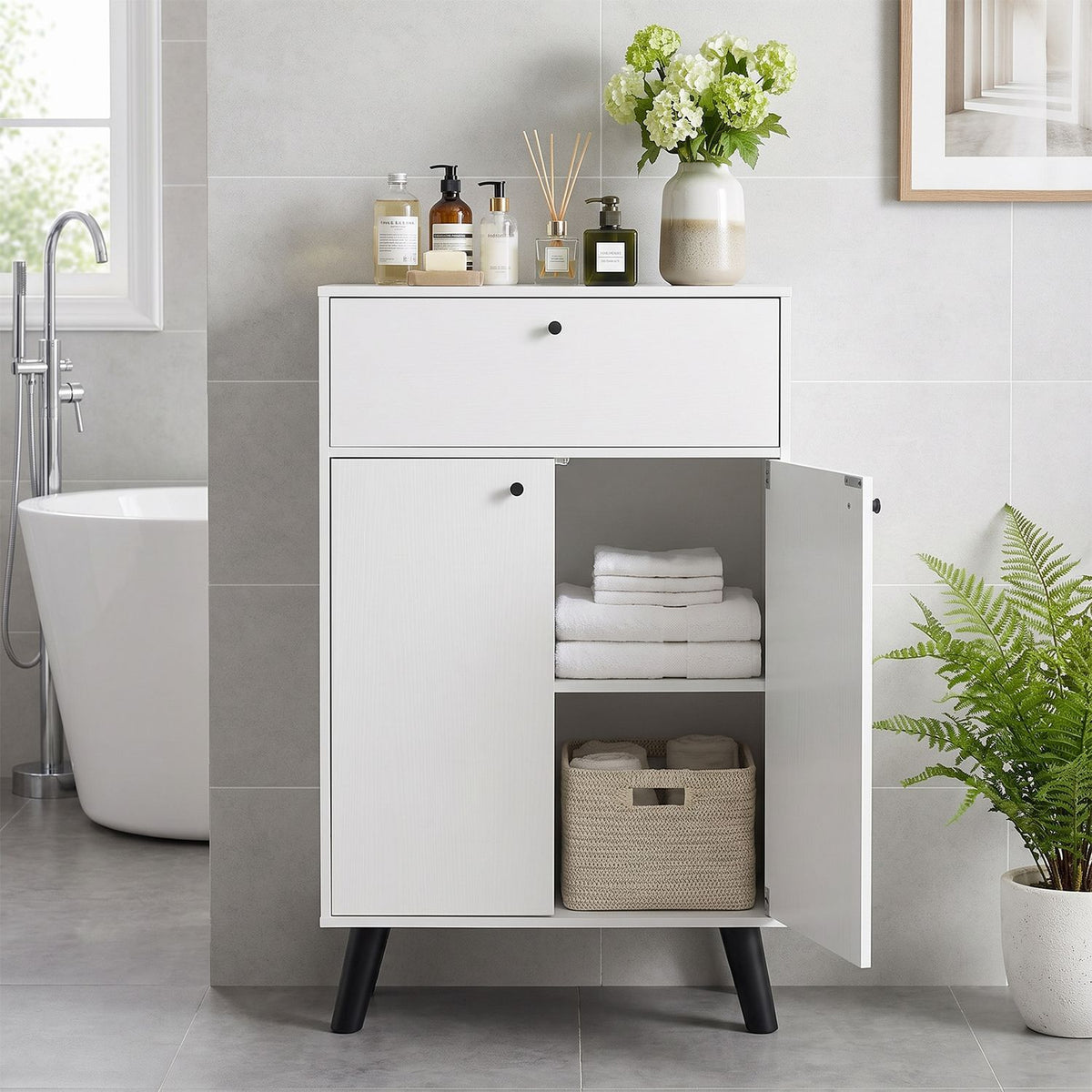 Kitchen Buffet Cabinet with 1 Drawer 2 Doors and Adjustable Shelf-White