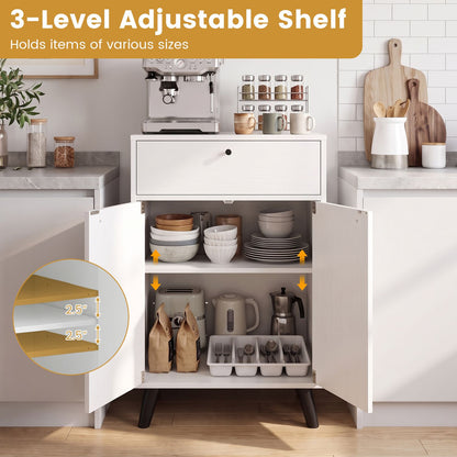 Kitchen Buffet Cabinet with 1 Drawer 2 Doors and Adjustable Shelf-White
