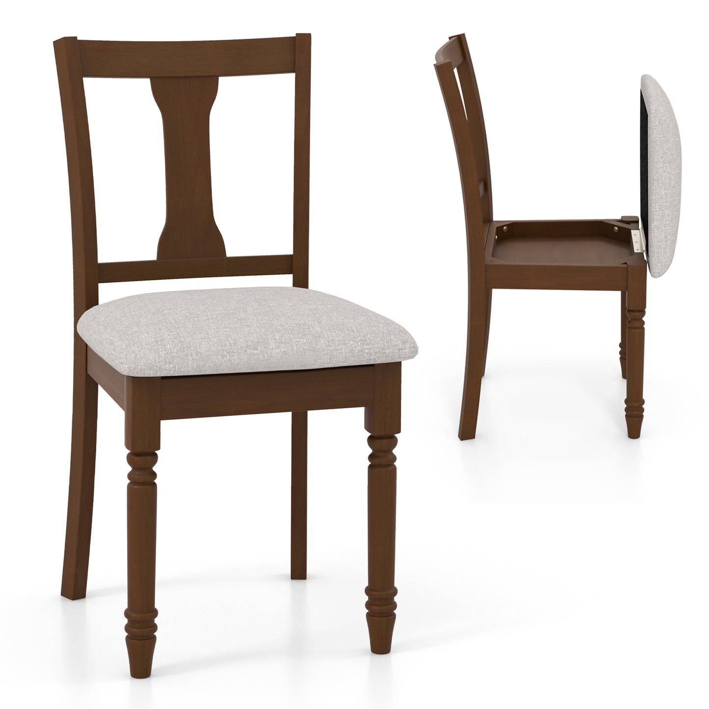 Dining Chair with Storage Compartment and Linen Upholstery