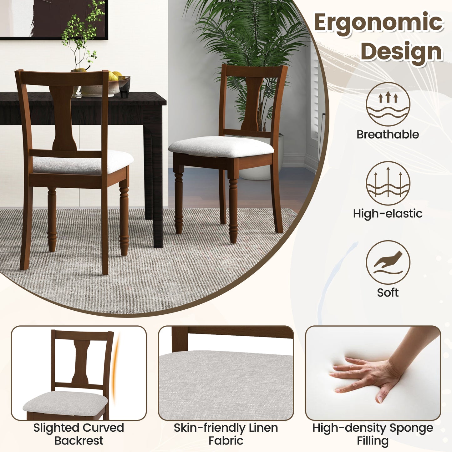 Dining Chair with Storage Compartment and Linen Upholstery