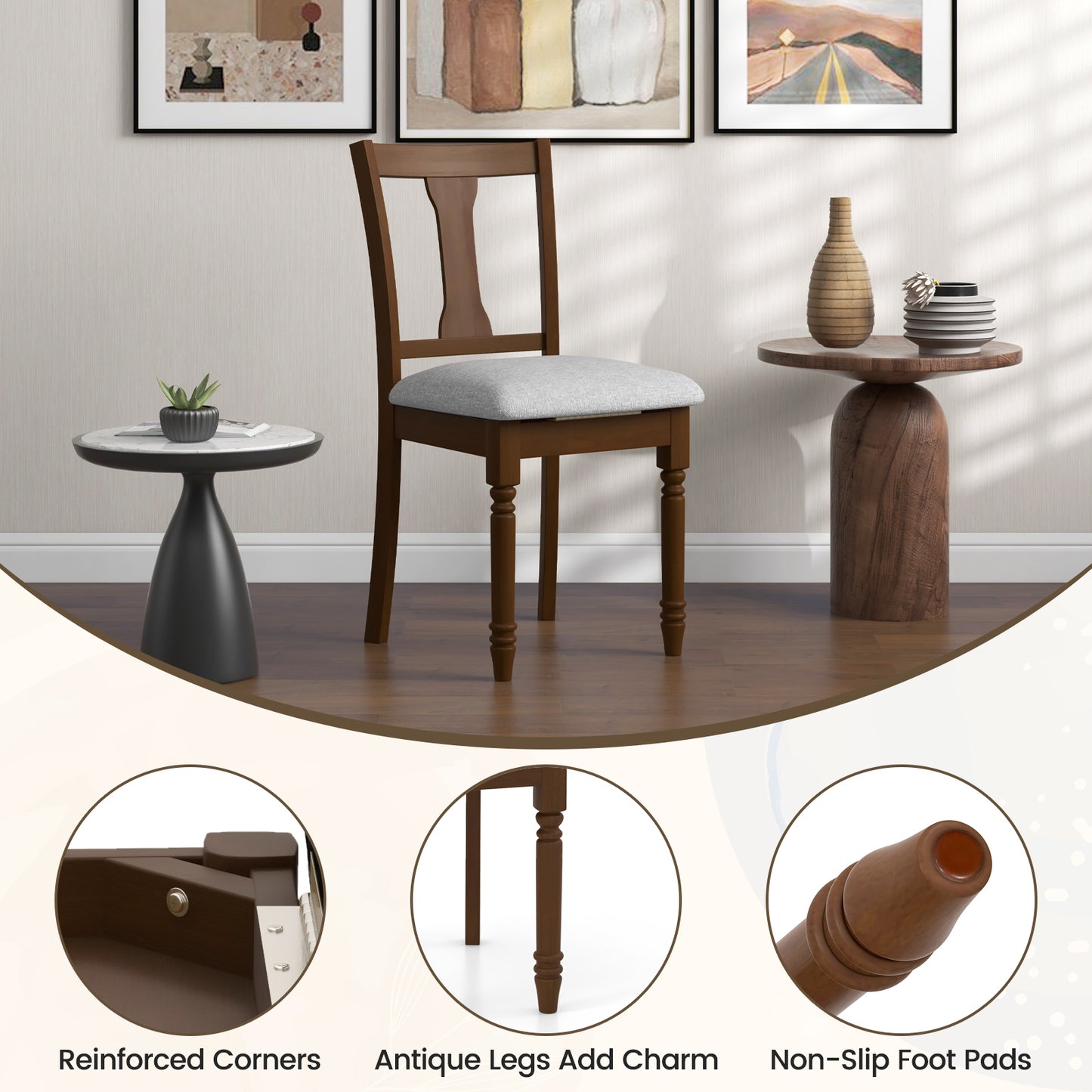 Dining Chair with Storage Compartment and Linen Upholstery
