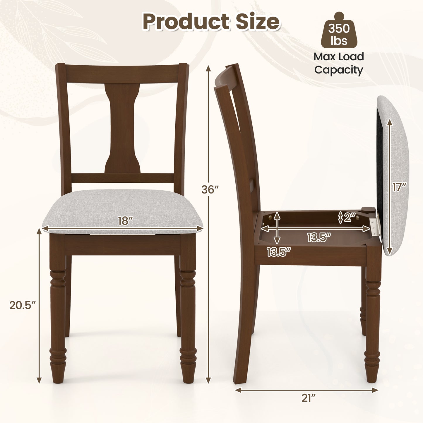 Dining Chair with Storage Compartment and Linen Upholstery