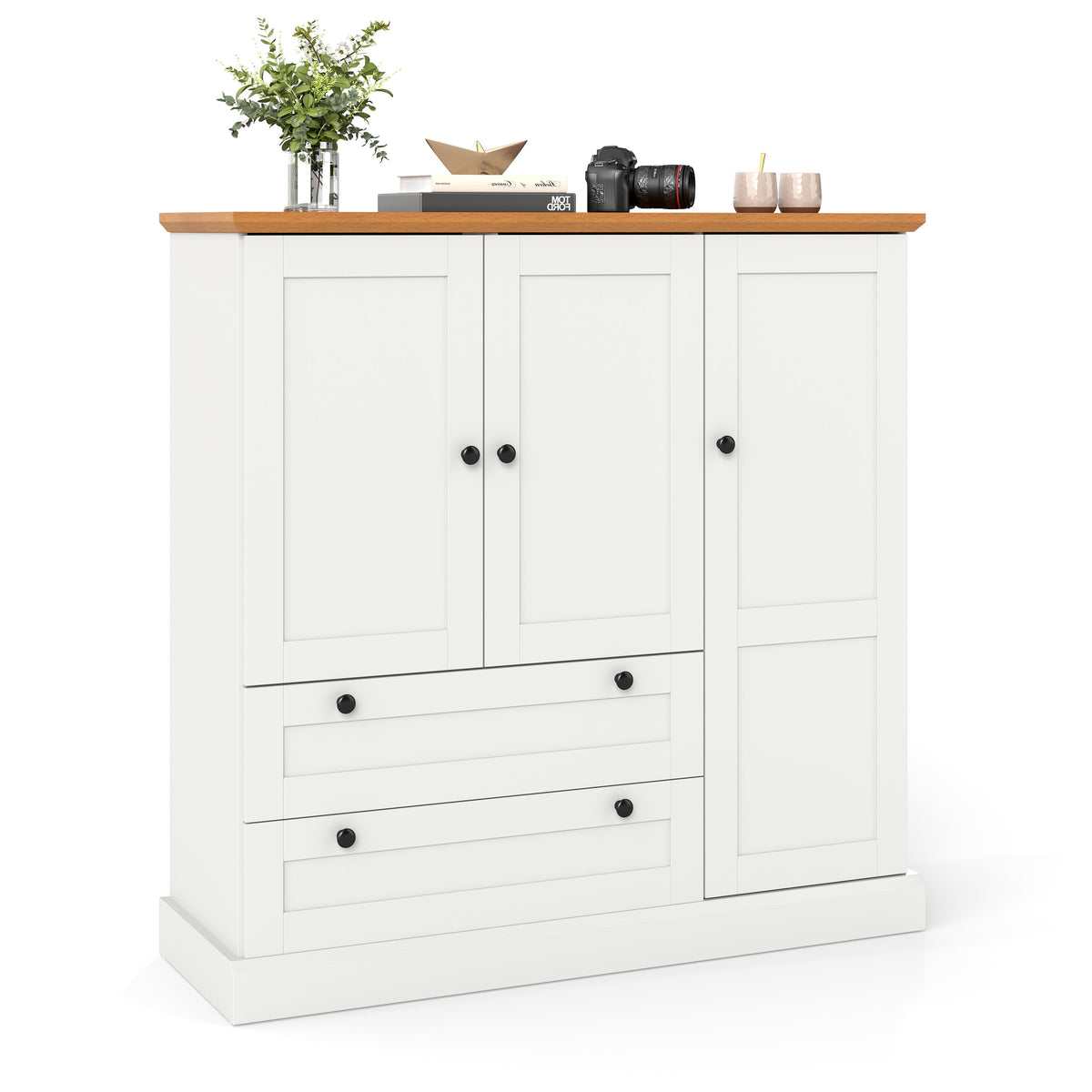 47.5 Inch Kitchen Freestanding Storage Cabinet with 3 Doors and 2 Large Drawers-White