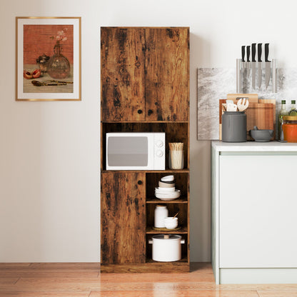 Kitchen Pantry Storage Cabinet with Microwave Stand and Open Shelves
