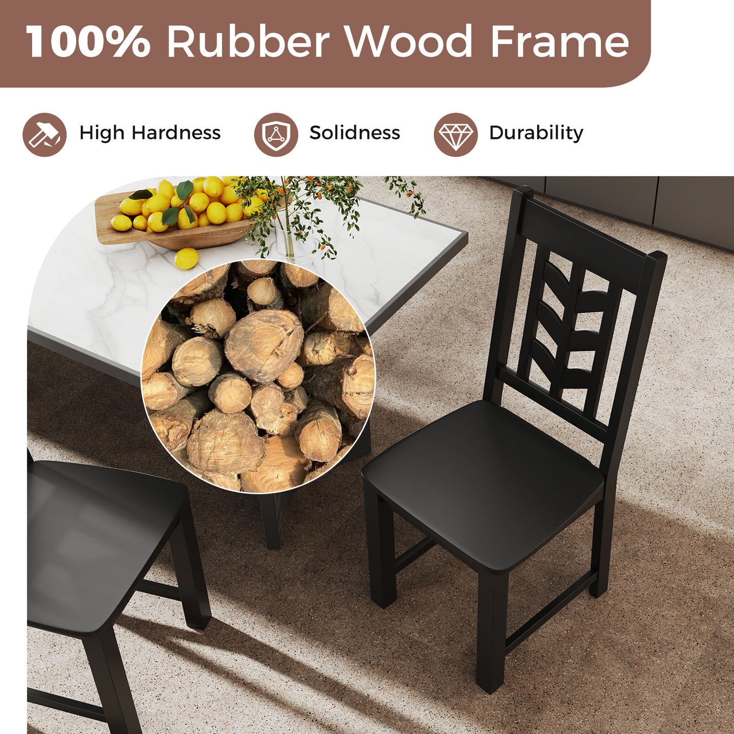 Wooden Dining Chairs Set of 2 with High Back and Leaf Design