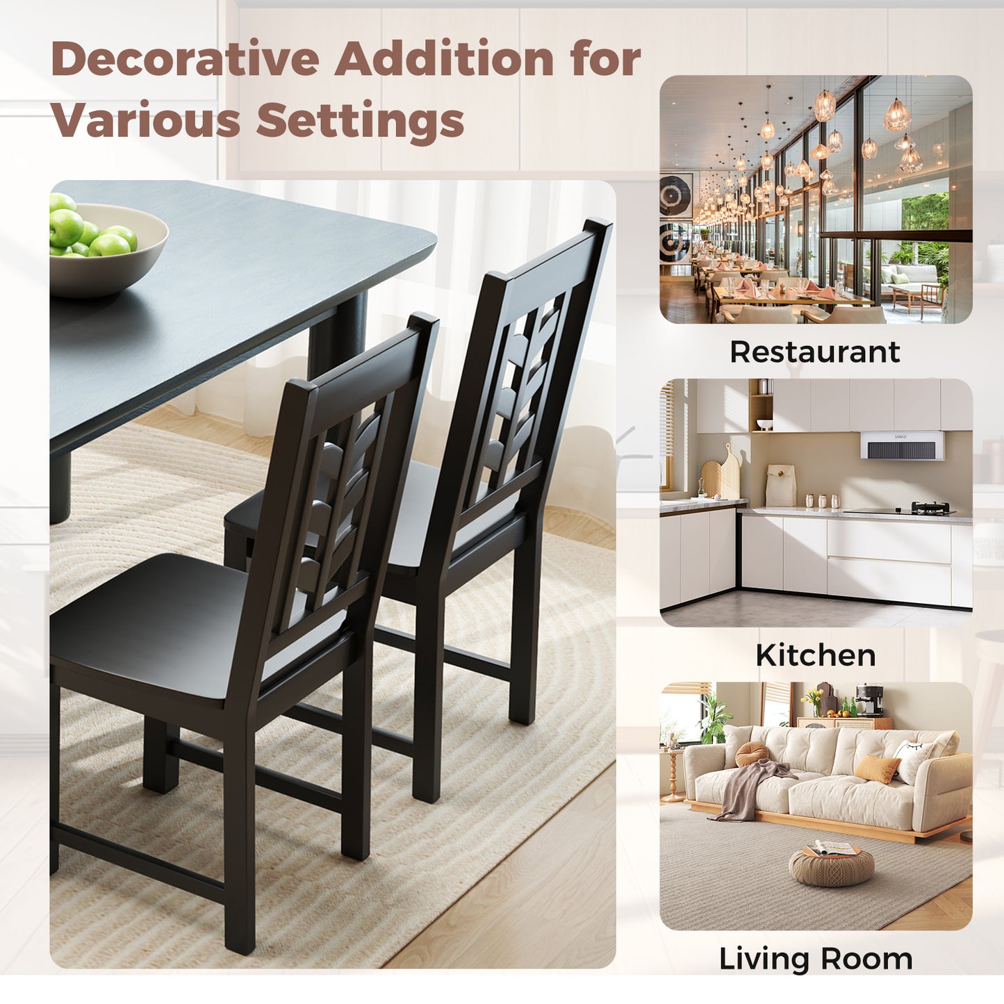 Wooden Dining Chairs Set of 2 with High Back and Leaf Design