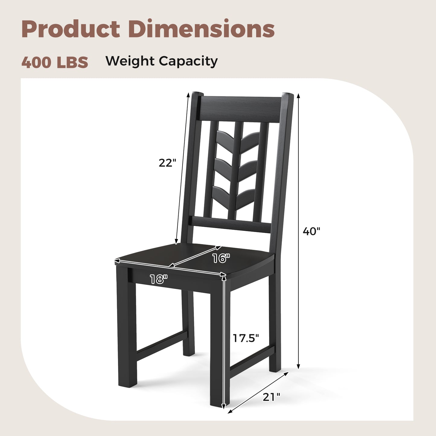 Wooden Dining Chairs Set of 2 with High Back and Leaf Design