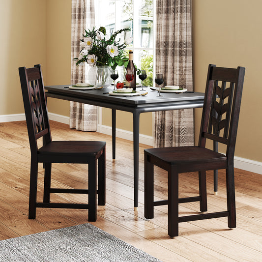 Wooden Dining Chairs Set of 2 with High Back and Leaf Design