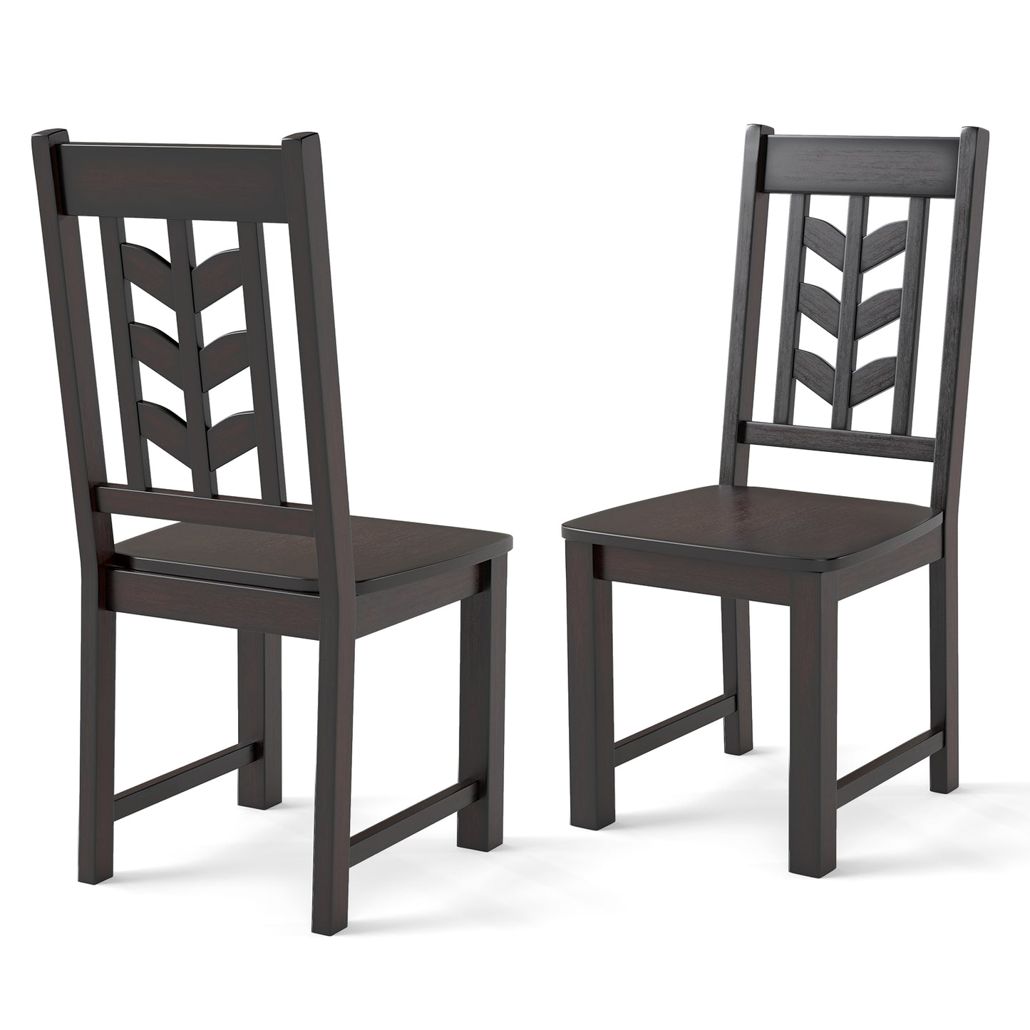 Wooden Dining Chairs Set of 2 with High Back and Leaf Design