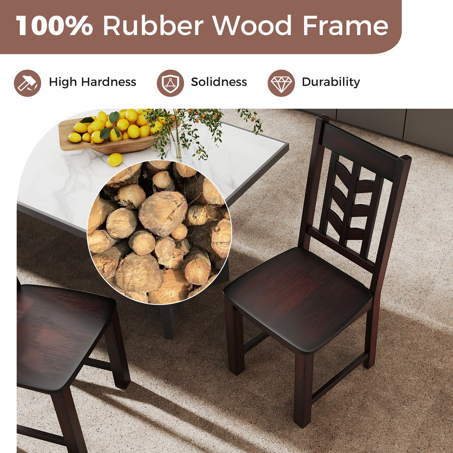 Wooden Dining Chairs Set of 2 with High Back and Leaf Design