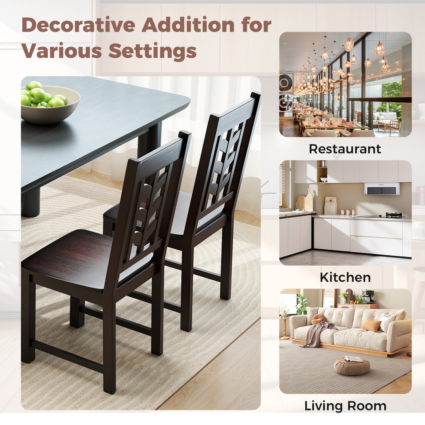 Wooden Dining Chairs Set of 2 with High Back and Leaf Design