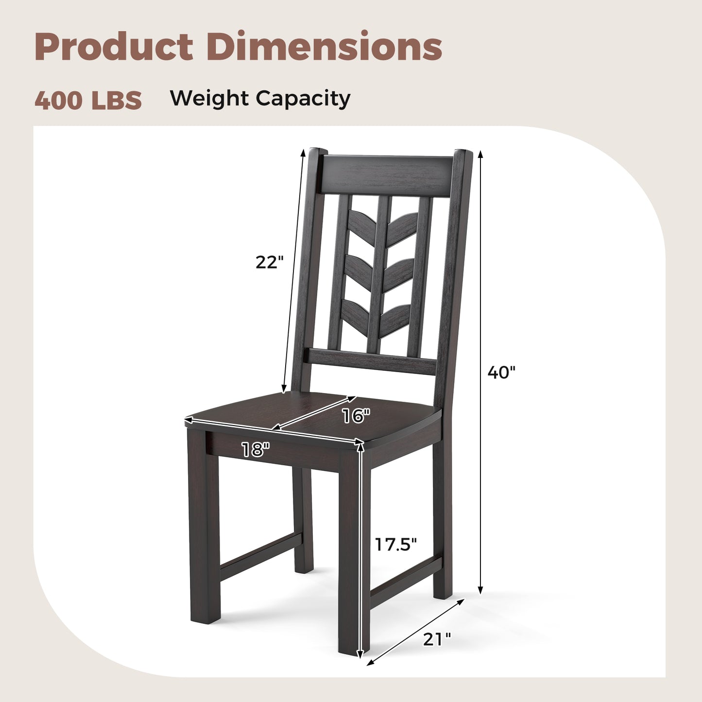 Wooden Dining Chairs Set of 2 with High Back and Leaf Design