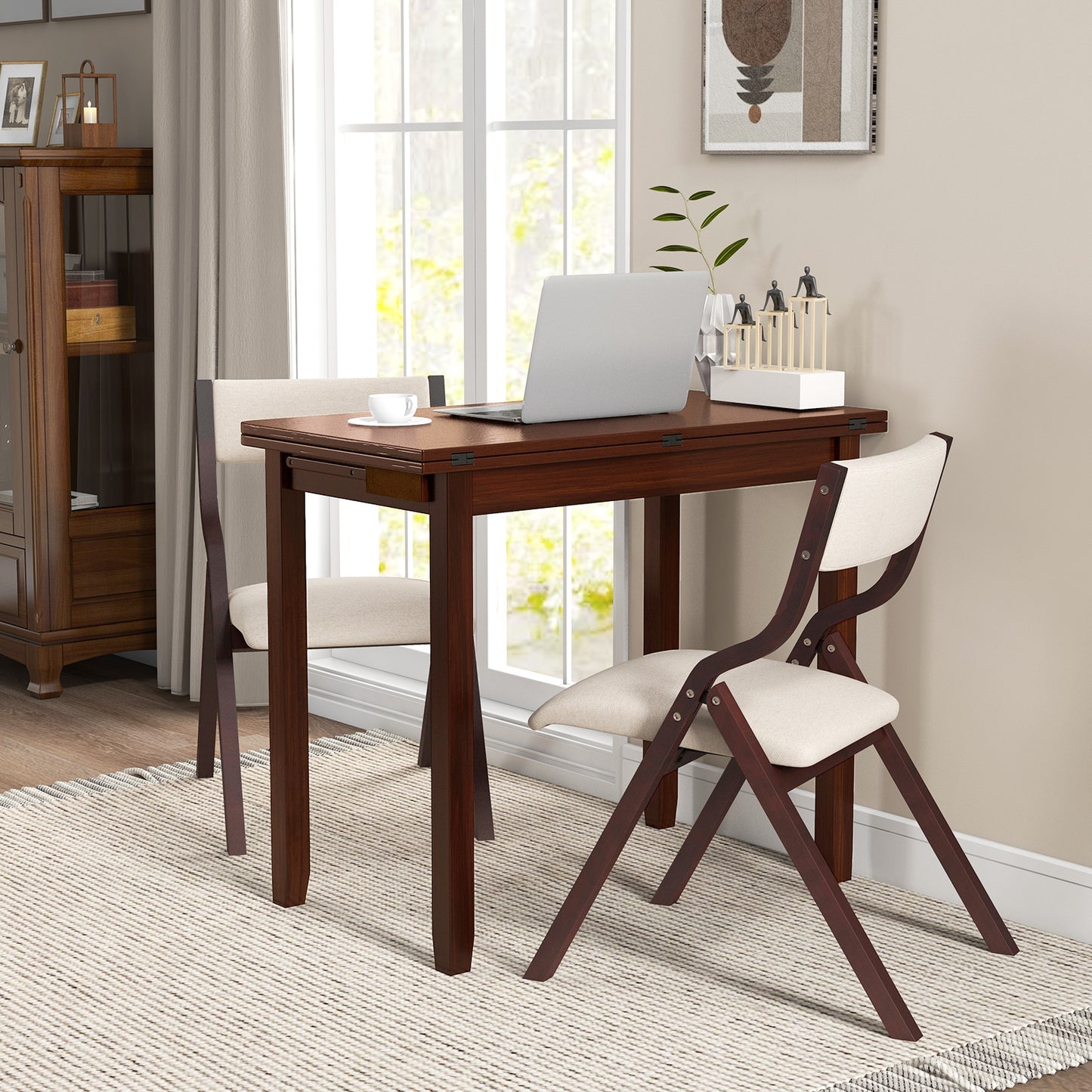 Expandable Dining Table Set for 2 with Folding Chairs
