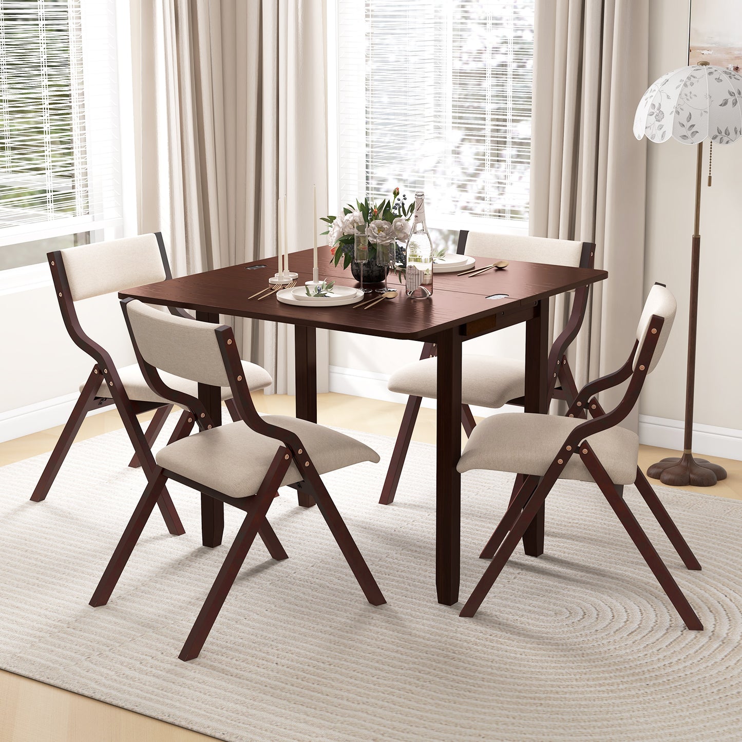 Expandable Dining Table Set for 2 with Folding Chairs