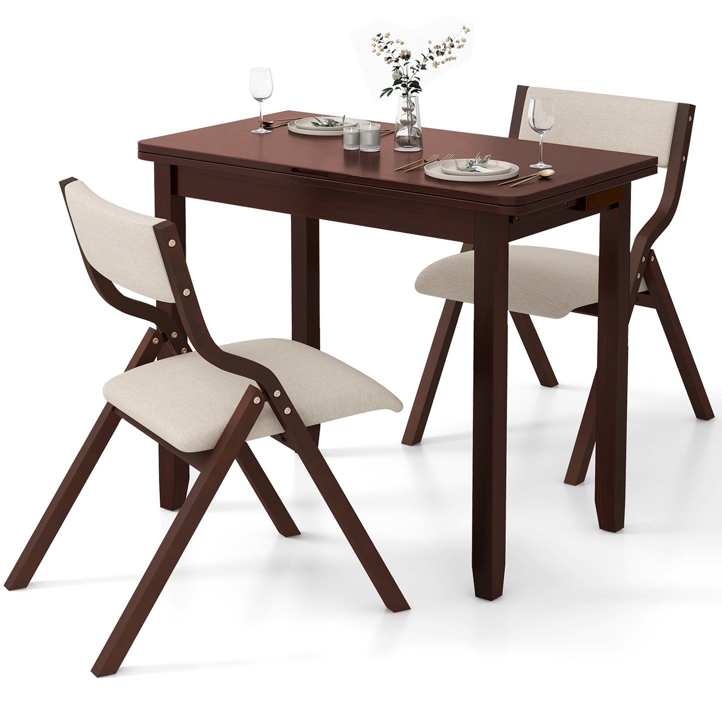 Expandable Dining Table Set for 2 with Folding Chairs