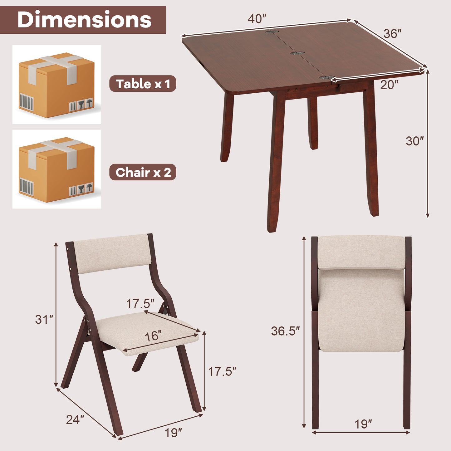 Expandable Dining Table Set for 2 with Folding Chairs
