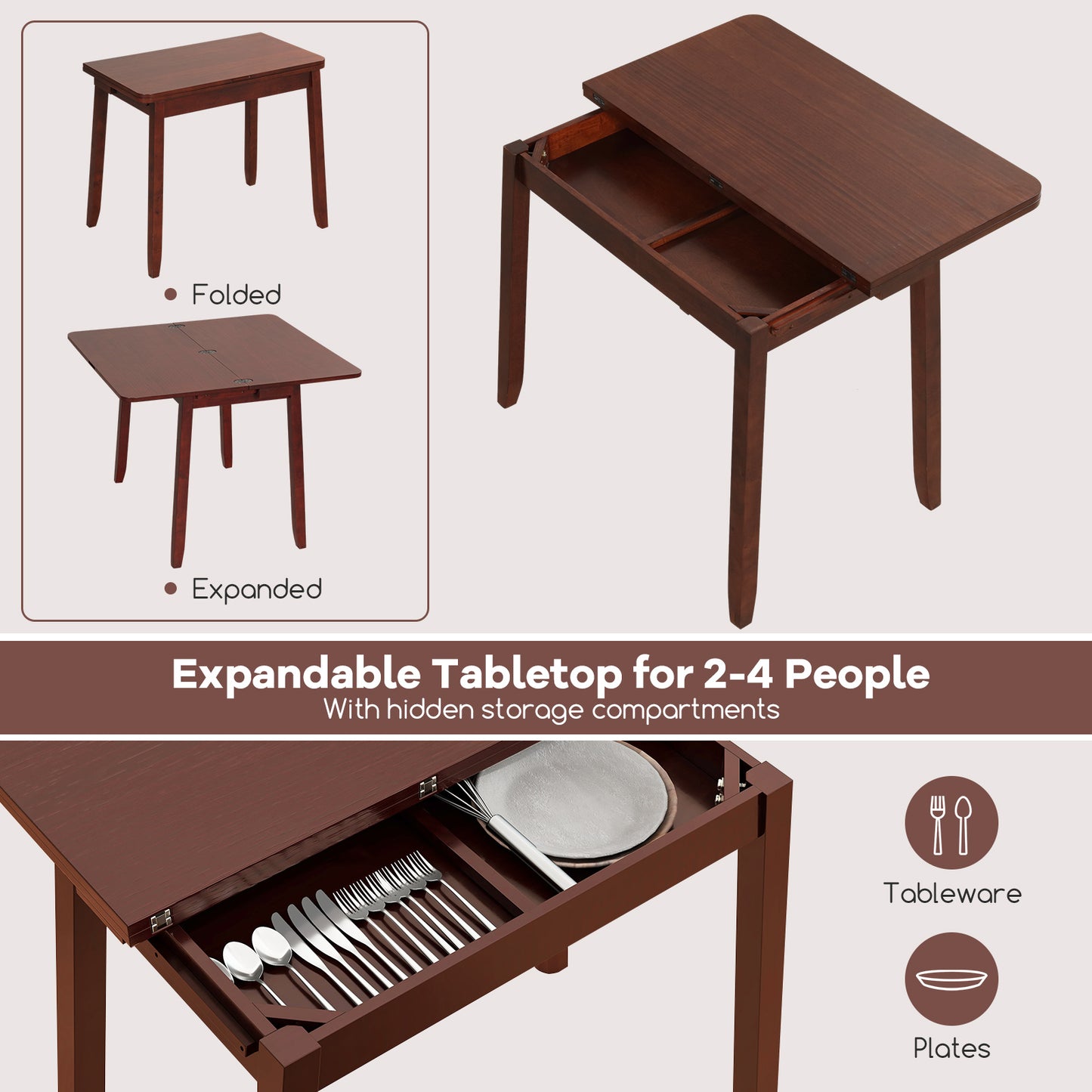 Expandable Dining Table Set for 2 with Folding Chairs