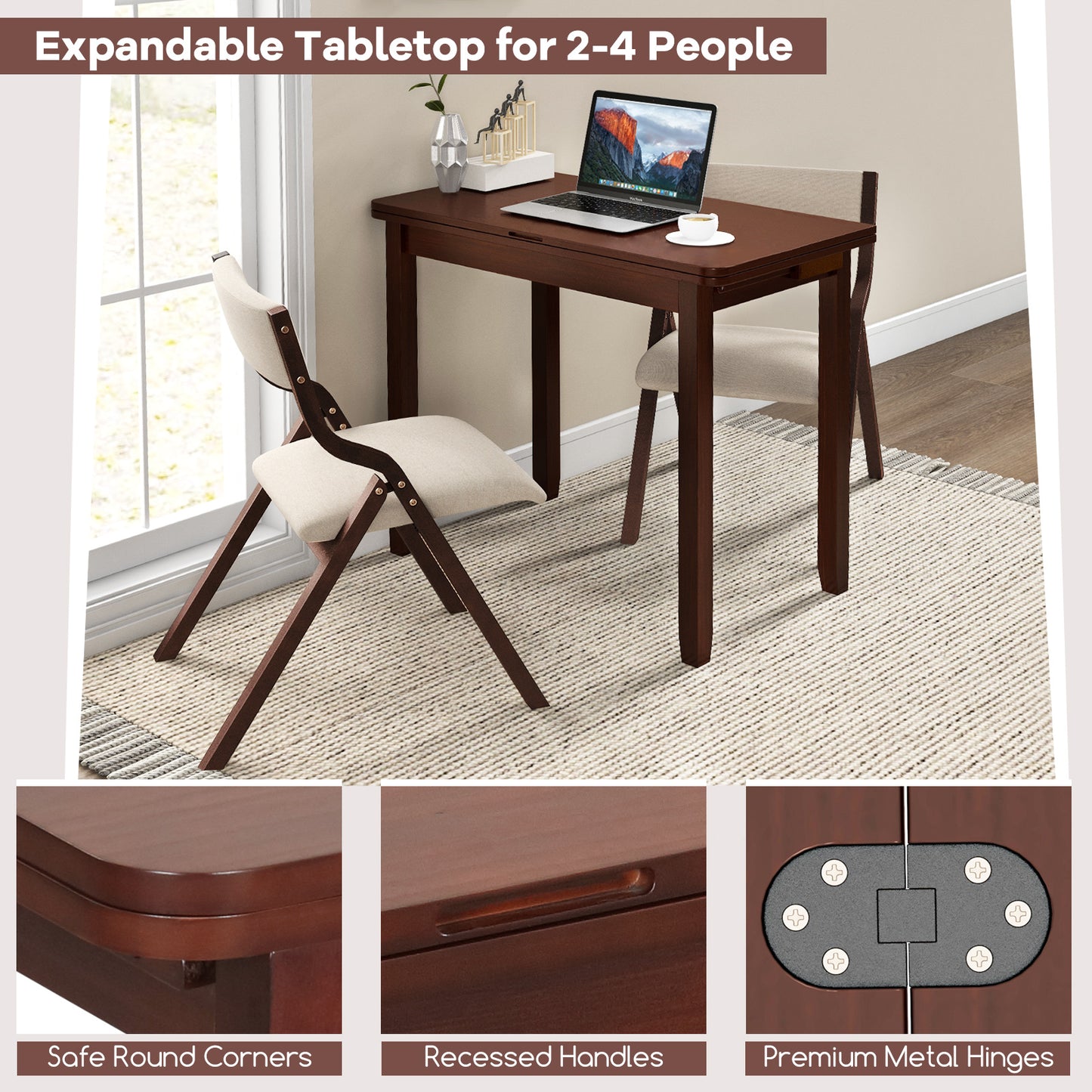 Expandable Dining Table Set for 2 with Folding Chairs