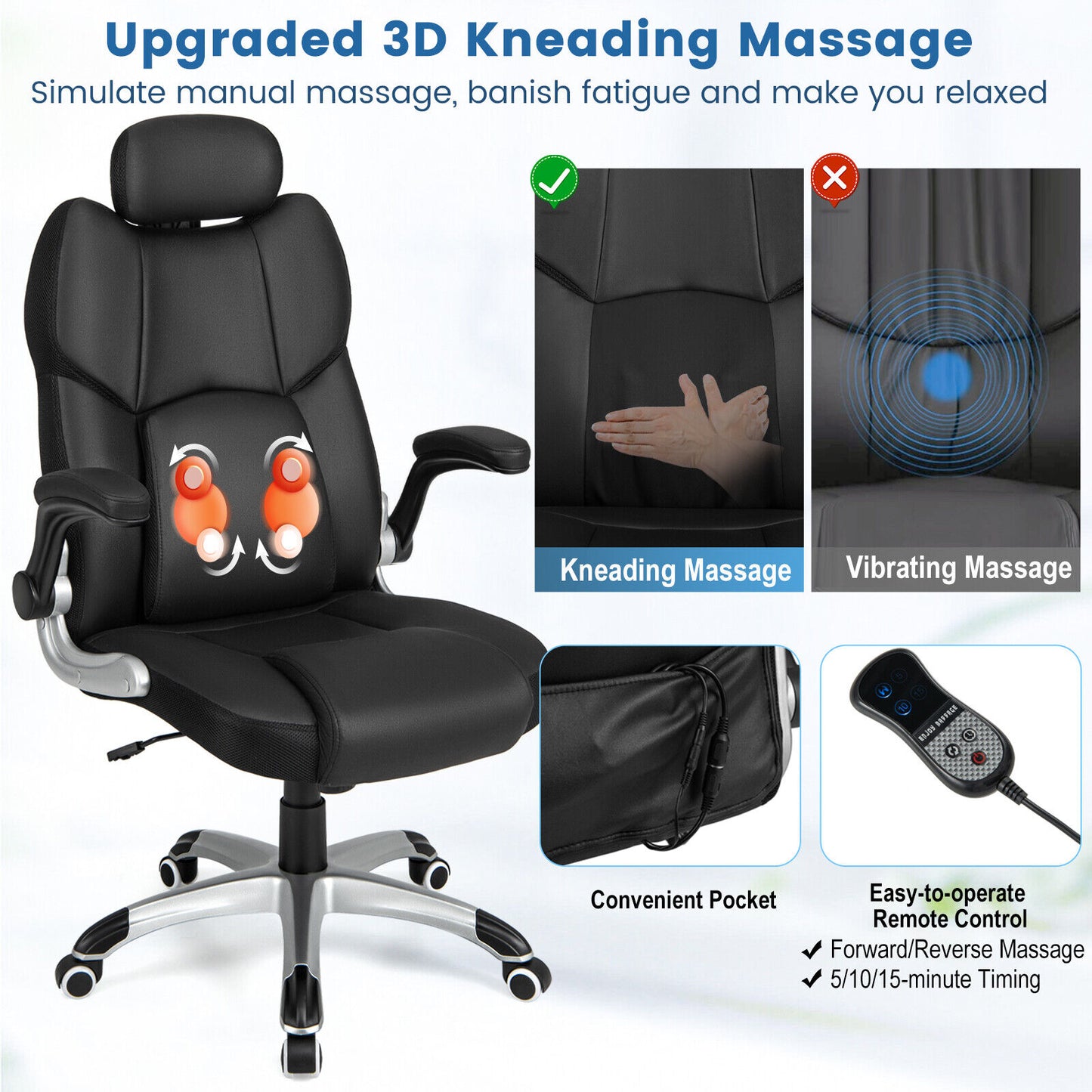 Executive Office Chair with Kneading Massage and Adjustable Headrest