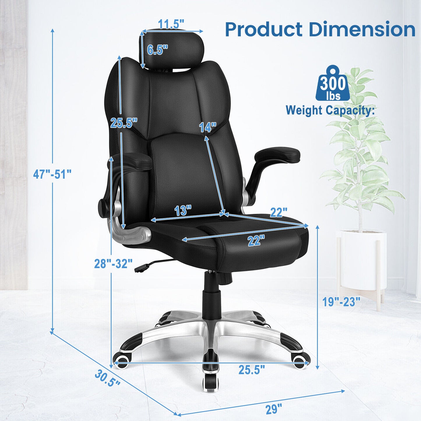 Executive Office Chair with Kneading Massage and Adjustable Headrest