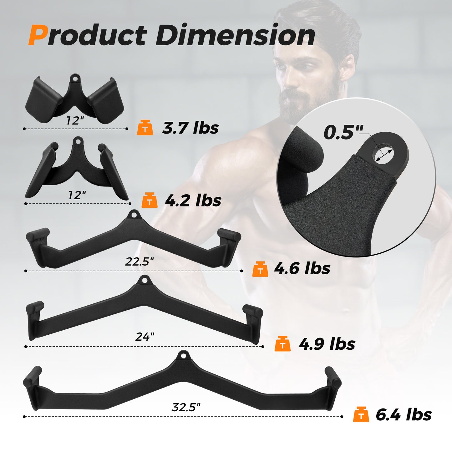 LAT Pulldown Attachment Set with 5 Grips for Home Gym