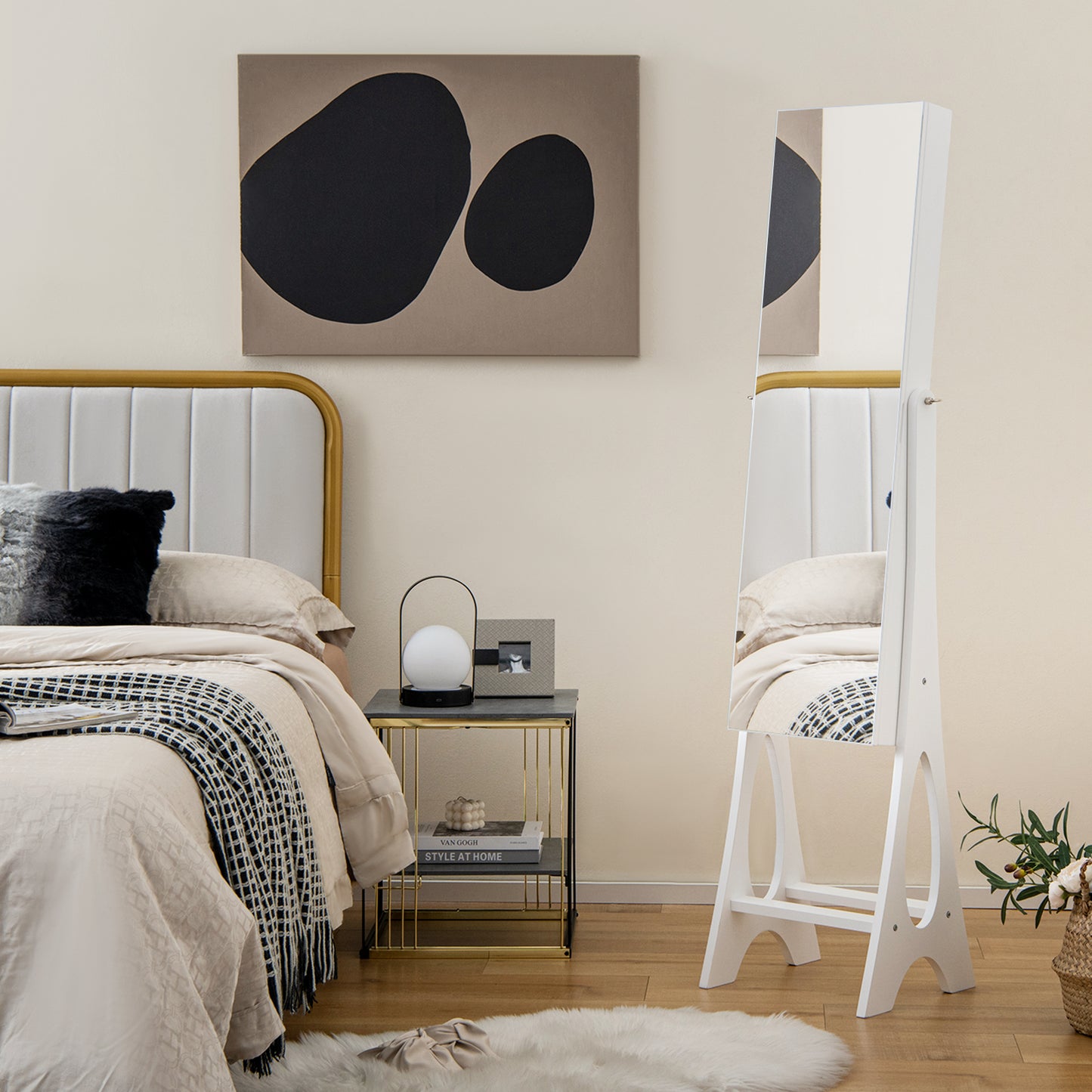 LED Jewelry Armoire with Full-Length Mirror and Storage