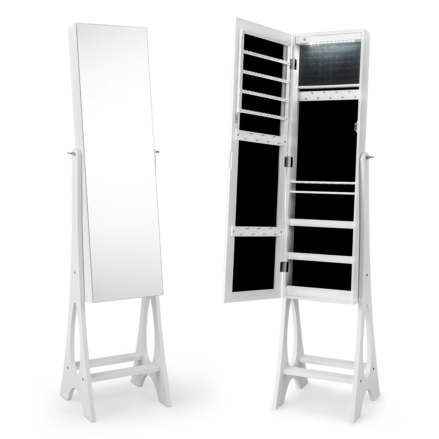 LED Jewelry Armoire with Full-Length Mirror and Storage