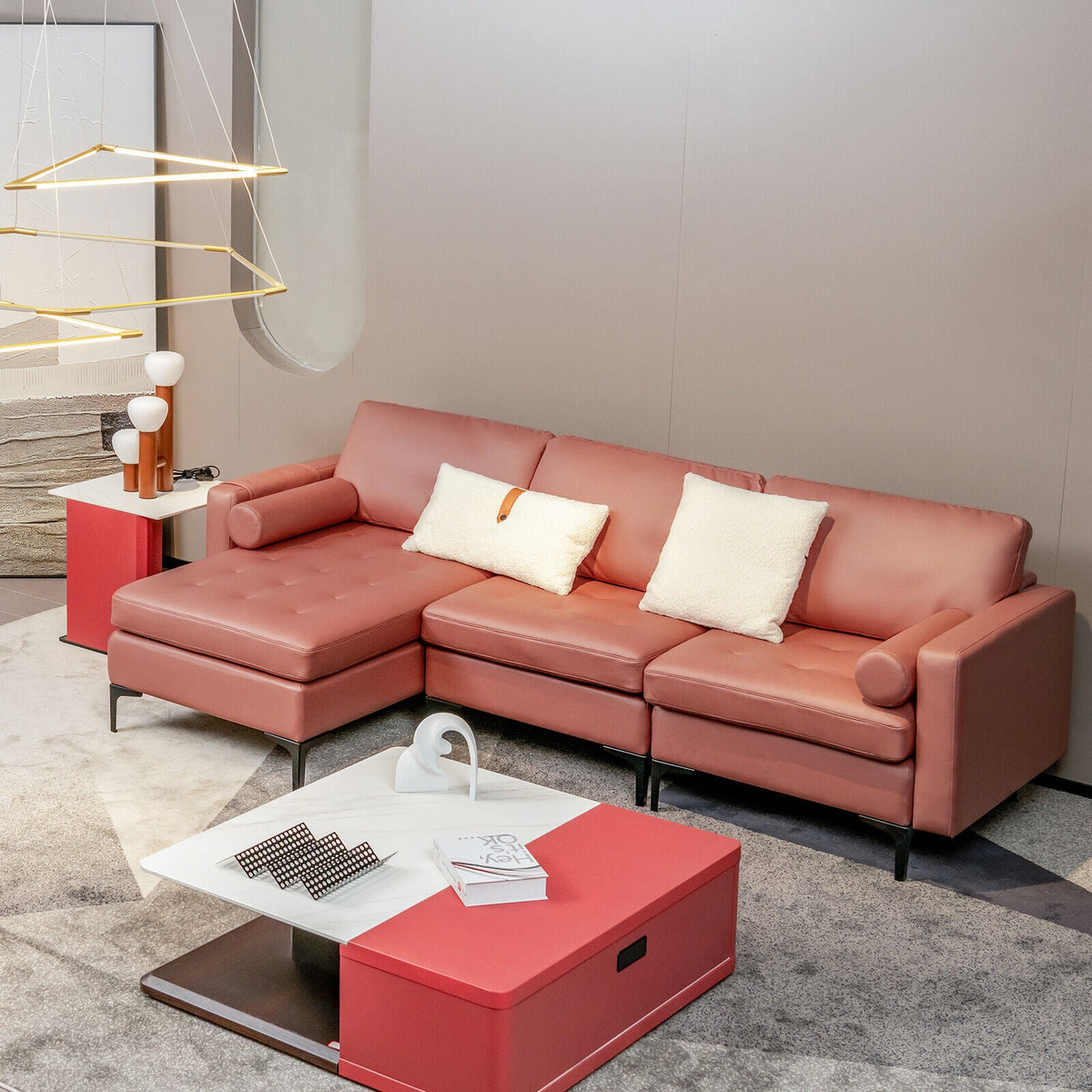 3-Seat L-Shaped Sectional Sofa with USB Ports & Storage