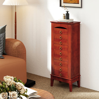 Jewelry Storage Cabinet with 9 Drawers and Flip-Top Mirror