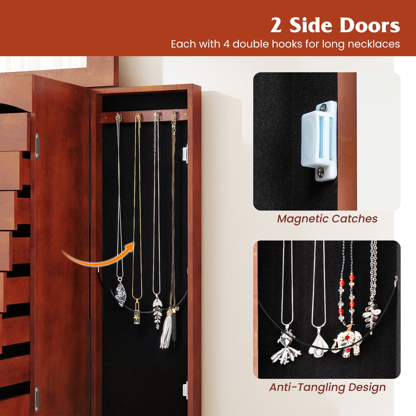 Jewelry Storage Cabinet with 9 Drawers and Flip-Top Mirror