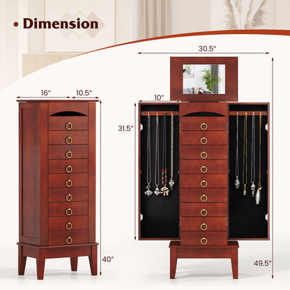 Jewelry Storage Cabinet with 9 Drawers and Flip-Top Mirror