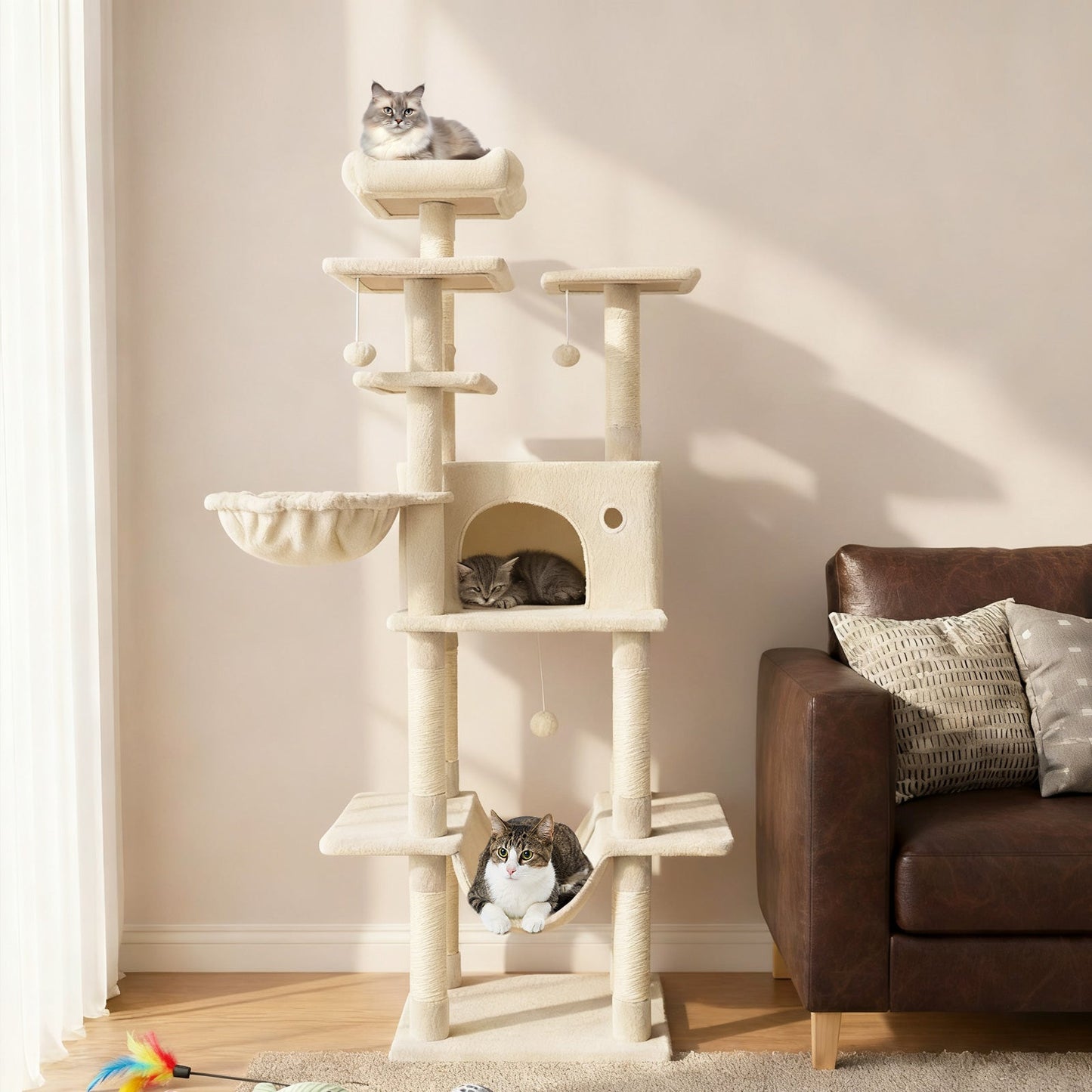 Large Cat Tree for Indoor Cats 63" Tall Cat Tower