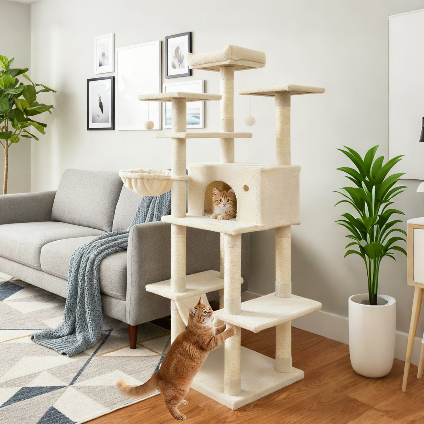 Large Cat Tree for Indoor Cats 63" Tall Cat Tower