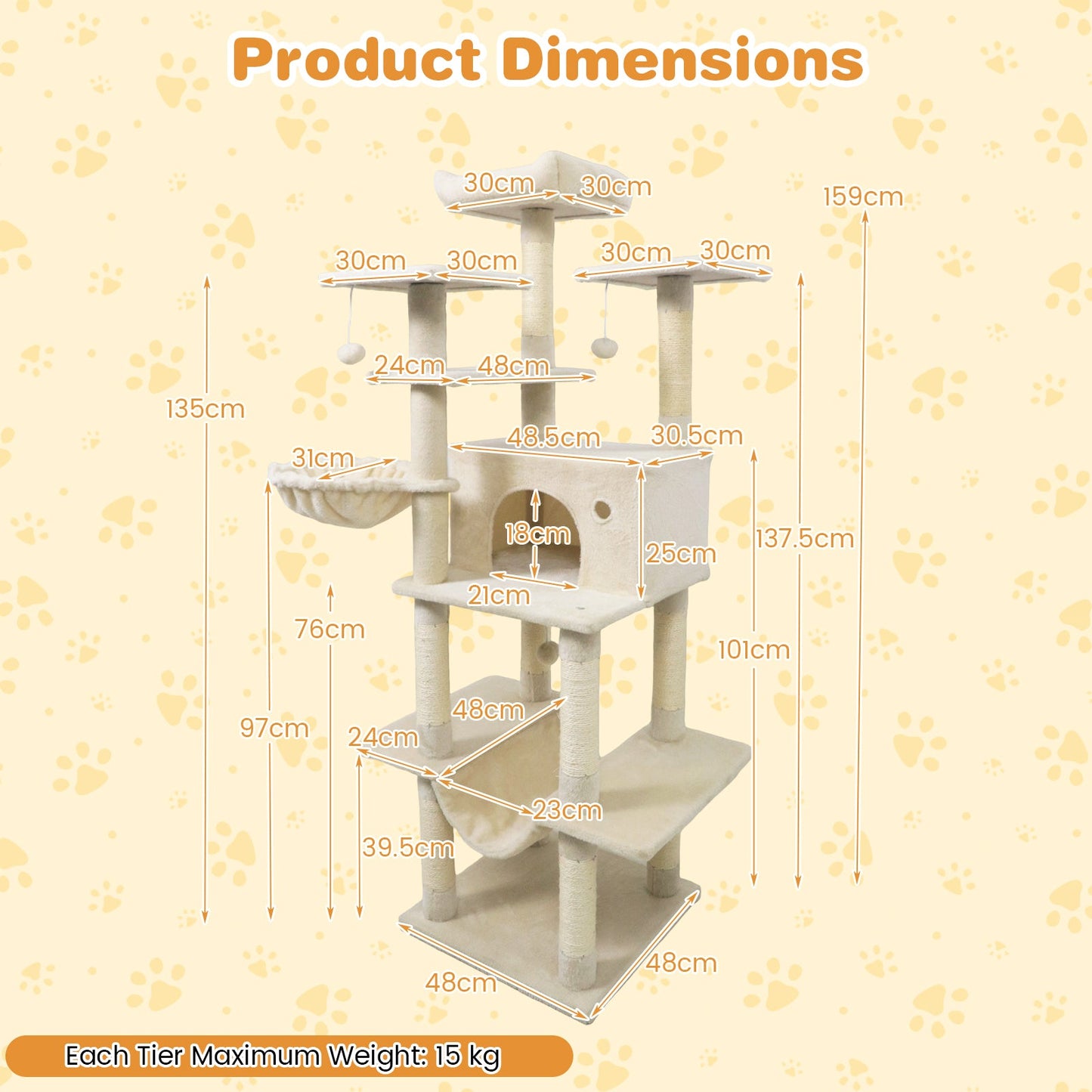Large Cat Tree for Indoor Cats 63" Tall Cat Tower