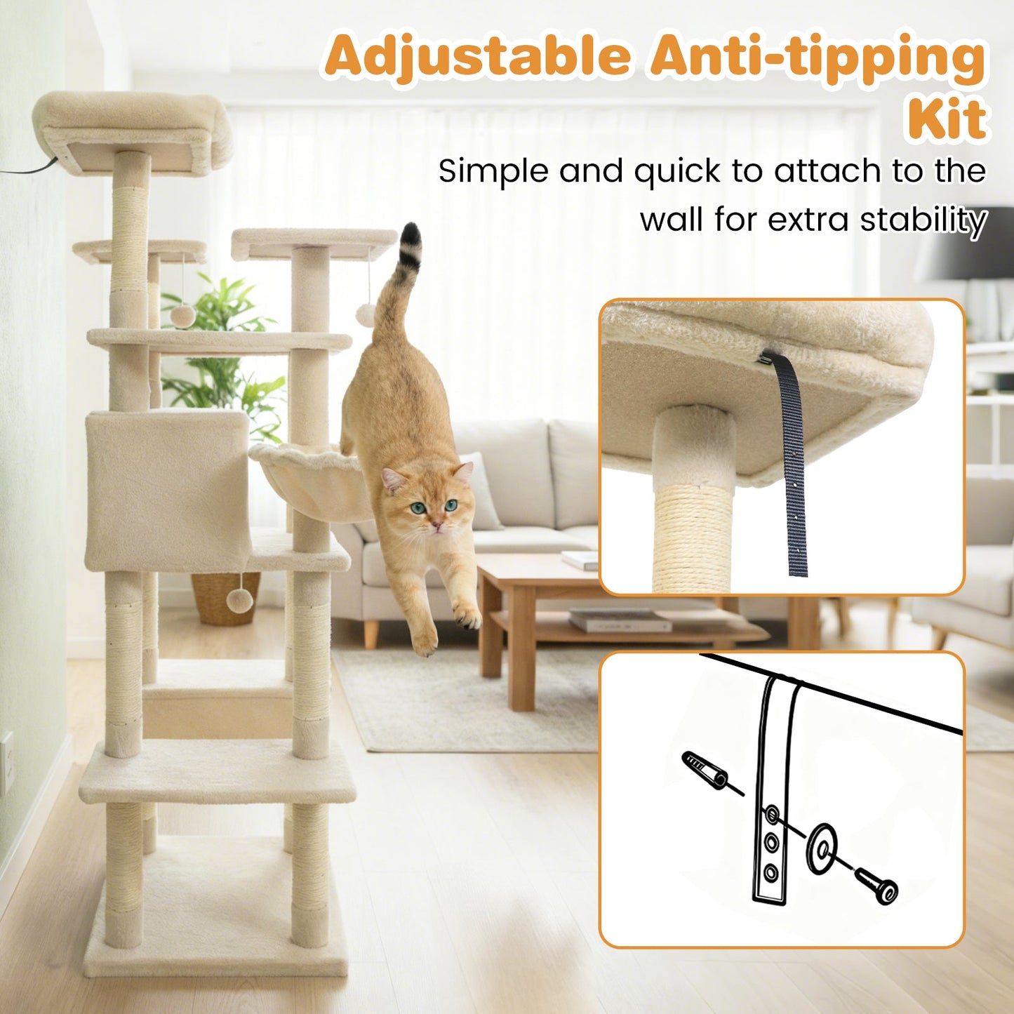 Large Cat Tree for Indoor Cats 63" Tall Cat Tower