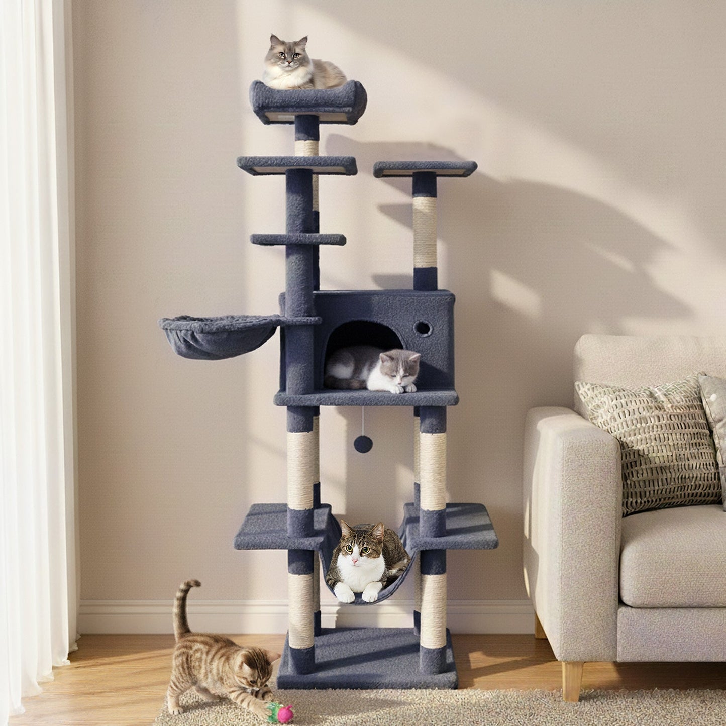 Large Cat Tree for Indoor Cats 63" Tall Cat Tower